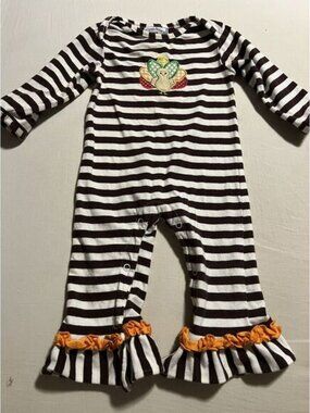 Three Sisters Baby‎ Girl 9M Coverall Thanksgiving Turkey Appliqué Outfit